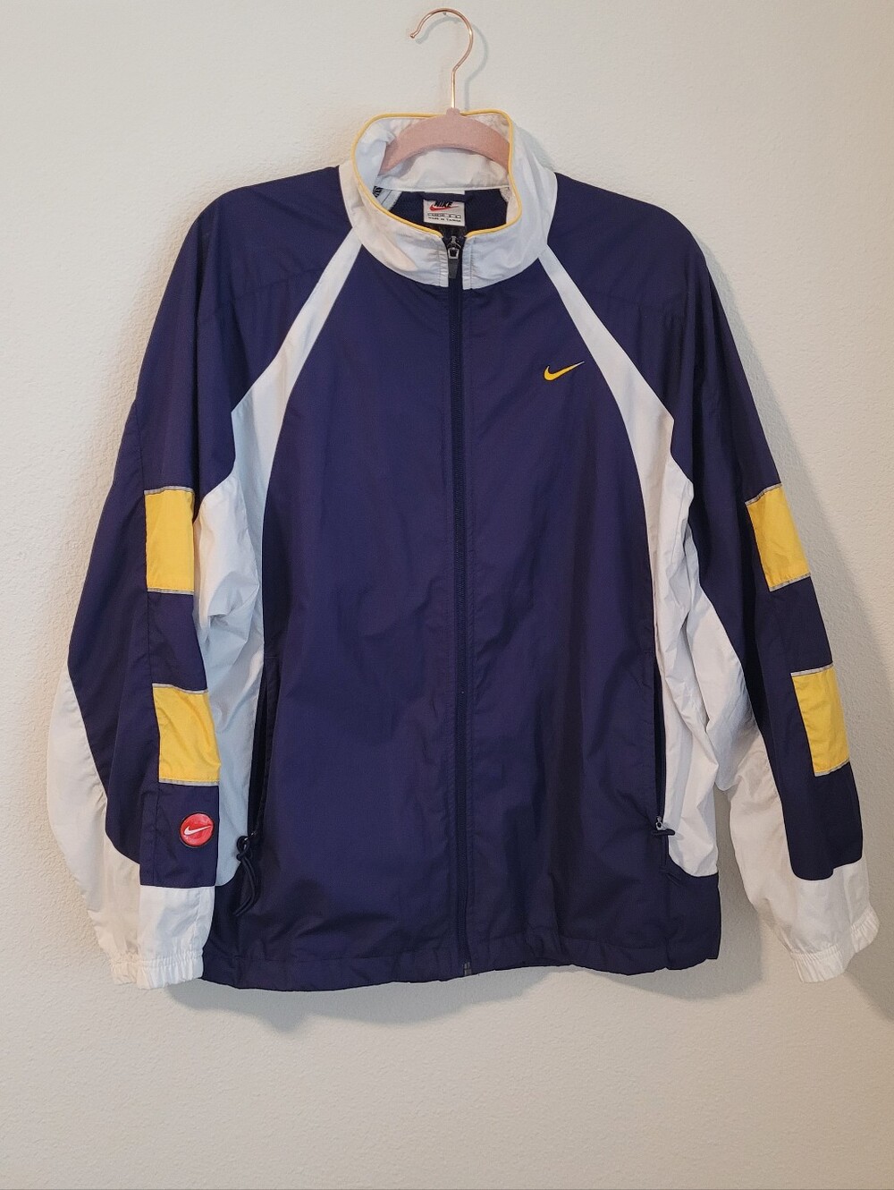 Vintage Nike Windbreaker Jacket Purple White Yellow Colorblock Youth L Gropcore